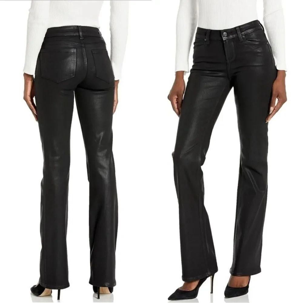 PAIGE Sloane Black Fog Luxe Coated Low rise Straight jeans